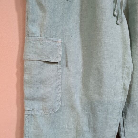 Nicole Miller Womens M 100% Linen Jogger Cargo Pants Mint Green Pockets Boho - Picture 4 of 11
